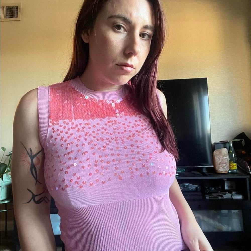 Pink Sleeveless Top with Sequin Detail